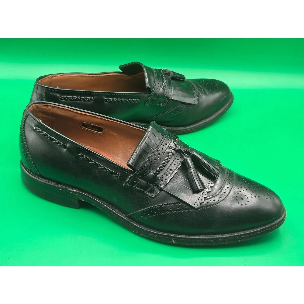 Allen Edmonds Bradenton Mens 10 D Black Leather Kiltie Tassel Wingtip Loafers